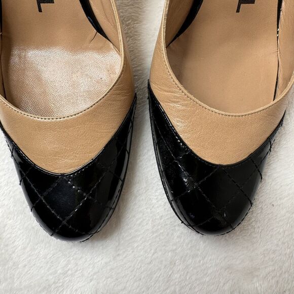 Chanel Womens Slingback Heels Mixed Media Patent Leather Quilted Beige Size 36.5 - Picture 4 of 13